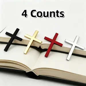 4-Pack Christian Cross Car Stickers, Waterproof Durable Decals, Faith-Inspired Car Accessories in Silver, Black, Red, Gold