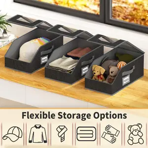 Foldable Hat Storage Box with Dust Cover and Transparent Window, Portable Travel Hat Organizer, Space Saver Storage, Stackable Cardboard Box for Men, Collapsible Storage Box