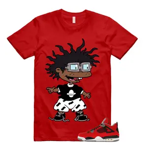 4 Toro Bravo Fire Red White Black Cement Grey 2026 T Shirt Match Make Chucky, Cotton Unisex Graphic T-Shirt