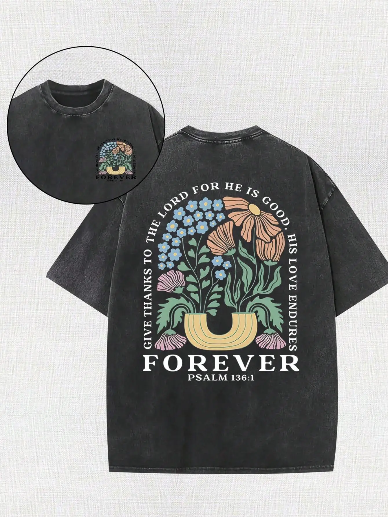 Men's 230G Pure Cotton Relaxed Fit Retro Washed Look Streetwear T-Shirt - Forever Poetry Printed, Simple, Versatile, High-Quality, All-Seasons Essential