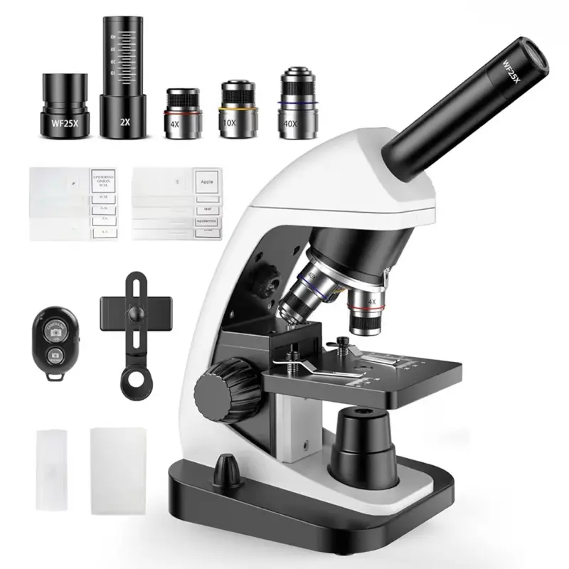 2000X High Magnification Monocular Biological Compound Microscope, Professional Lab Teaching Instrument, Phone Adapter Included, Complete Slides Set for Students & Adults