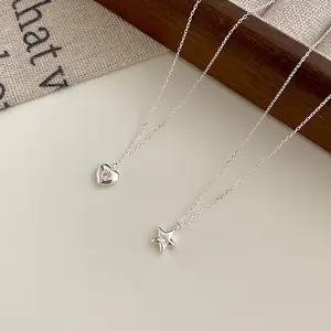 S925 Sterling Silver Mini Star Necklace for Women, Korean and Japanese Style, Simple and Petite Heart Pendant Set, Layered and Versatile Necklace