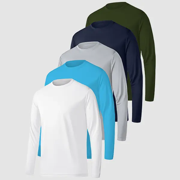 Noeallyrisss 5 Pack Long Sleeve Shirts for Men Moisture Wicking UPF SPF Sun Protection Tee Shirts Workout T Shirts Casual