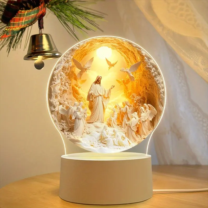 USB Powered Acrylic LED Night Light Angel, Warm Lighting for Bedroom, Prayer Room, Church, Christmas, Easter, Ideal Christian Gift