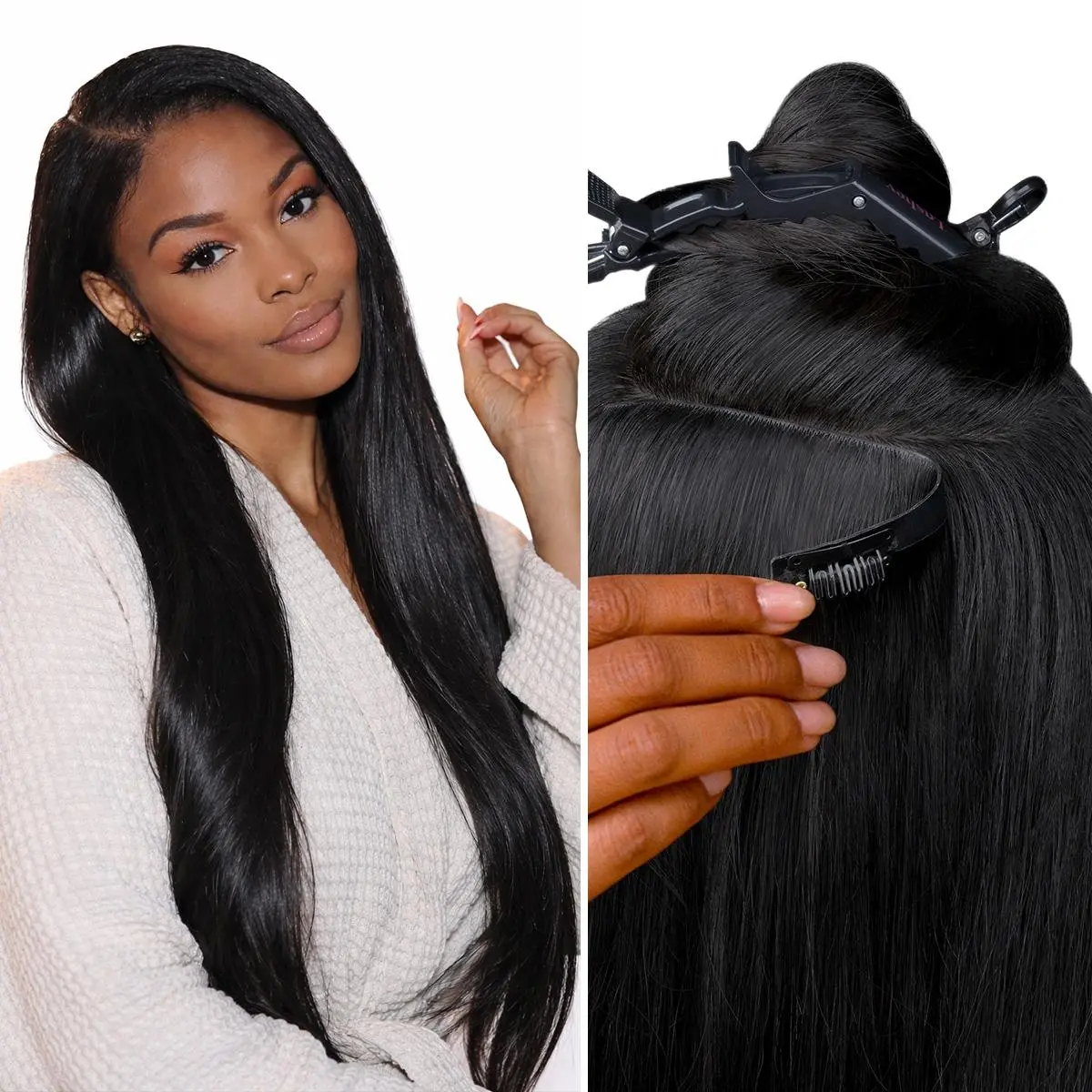 [Lowest Price]LASHEY Top-Tier Invisible Clip-Ins, 100% Human Hair Extensions with Seamless Invisible Hairline | Yaki Straight, Body Wave, Kinky Curly, Silky Straight & Kinky Straight | 14–24 Inch,2-3 Packs for Full Head#TikTokShopStockUp #SummerVibes