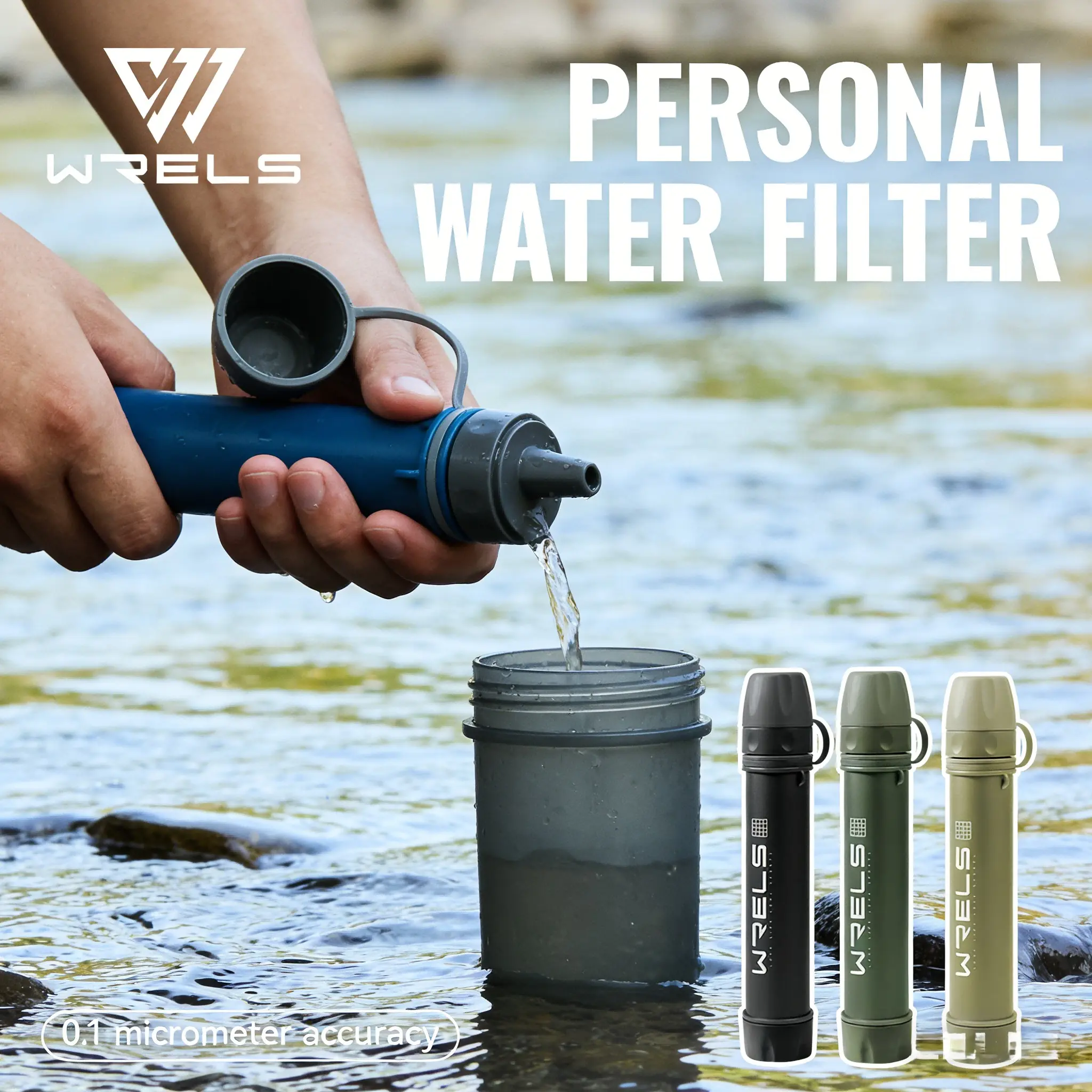 Portable Outdoor Water Filter Set, Camping Hiking Adventure Water Purifier, Emergency Survival Drinking Filter, Compatible with Water Bottles Bags