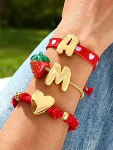 3-Piece Fresh Minimalist Letter Mama Mother's Day Strawberry Heart Beaded Print Fabric Bracelet Set, Unique Gift for Mom