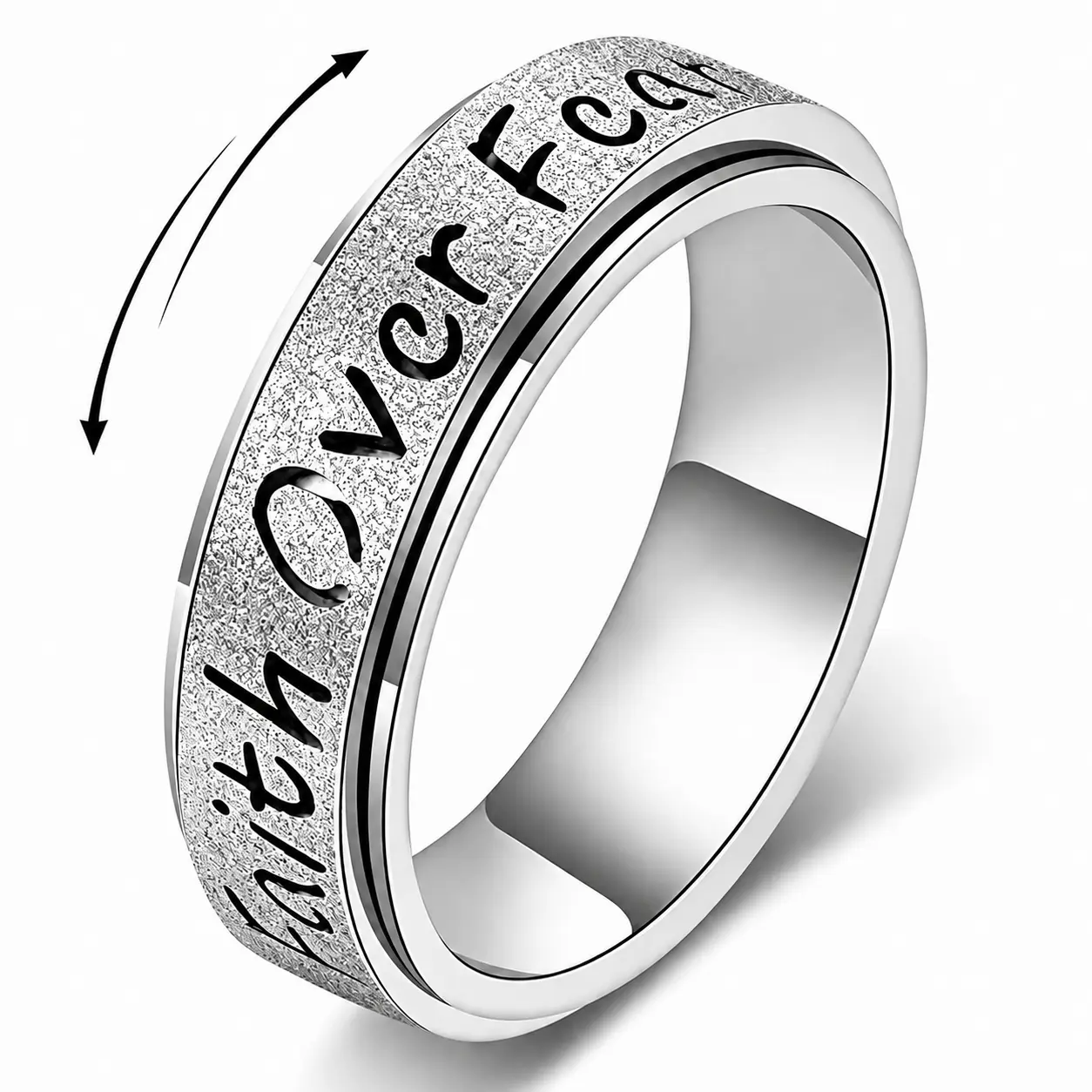 Faith Over Fear Spinner Ring, Inspirational Fidget Ring Gift for Women Men