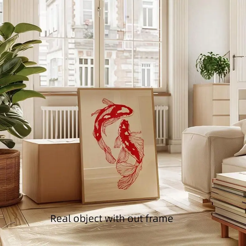 Red Koi Canvas Print Ornament, Vintage Prints, 1 Piece Unframed Canvas Decorative Painting, Retro Fashion Aesthetic, Personalized Wall Art, Suitable for Home Wall Decoration, Bedroom Wall Decor, Decoration Items