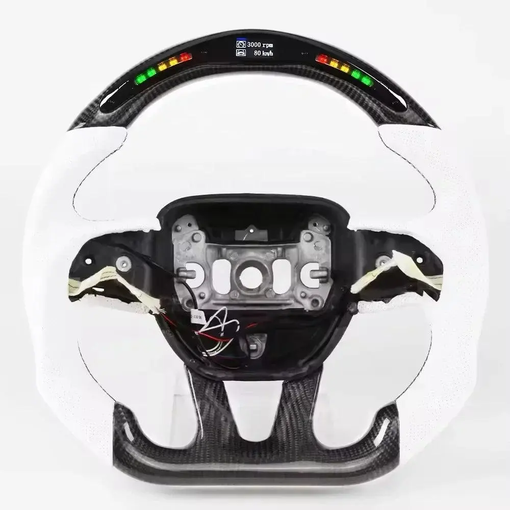 Real Carbon Fiber Integrated LED Smart Steering Wheel with LED Display Screen, Vehicle-Specific Fit for Dodge 2015+ Charger, Challenger Hellcat, Durango SRT, Comfortable Drive, Customizable Shift Lights, Enhanced Grip, High-End Enthusiast Upgrade, Integra