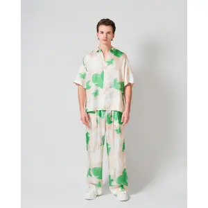 "Frida's Dream " Wide-Leg Silk Palazzo Pants - Green