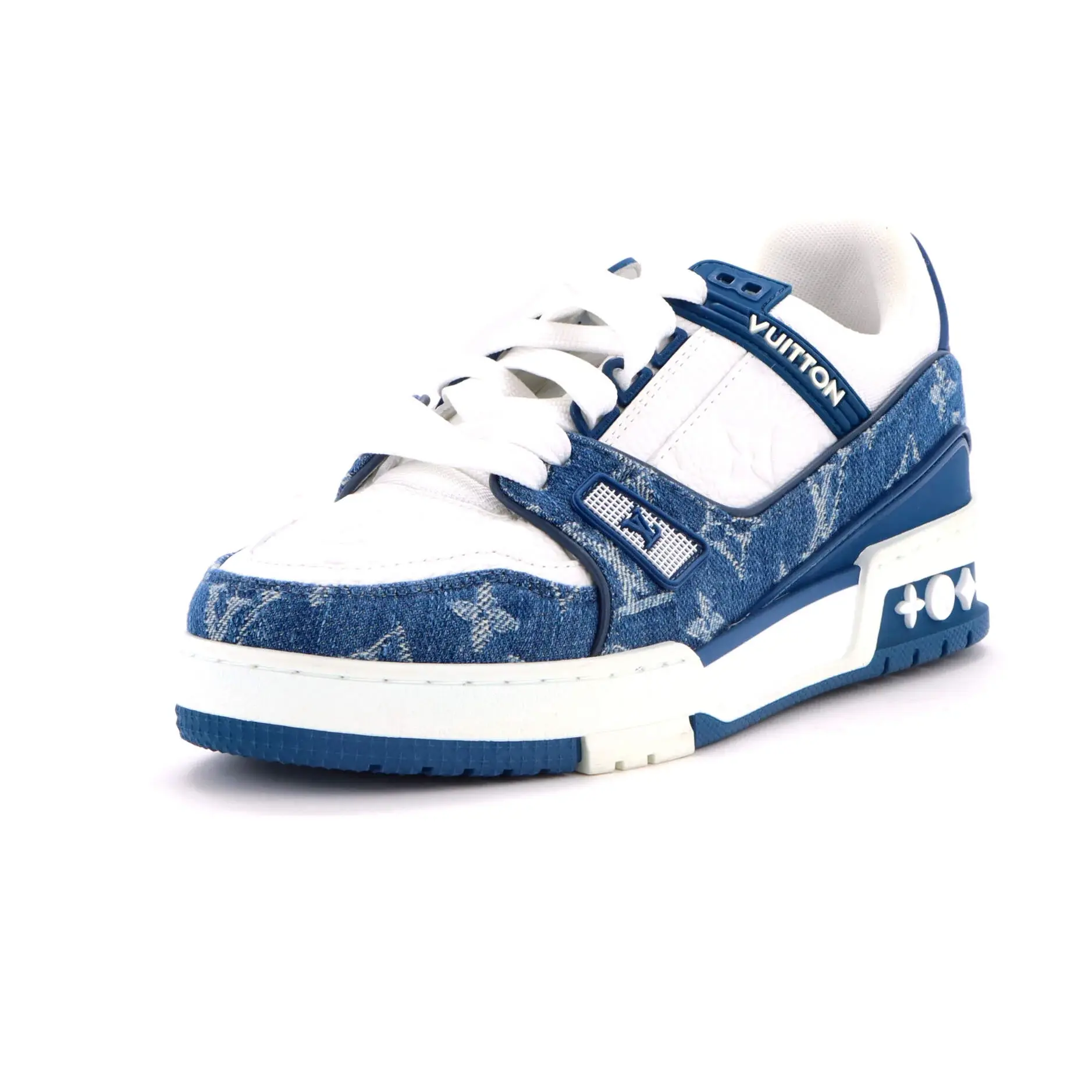 Pre-owned Louis Vuitton Women's LV Trainer Sneakers Monogram Empreinte Leather and Monogram Denim by Rebag