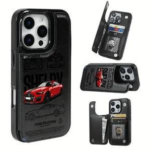 Cool Red Sports Car Pattern Design Leather Card Holder Phone Case,for iPhone 17 Pro Max Phone Case 17 Air 16 15 Plus 14 13 12 , Samsung Galaxy S25 ULTRA FE Plus S22 S23 FE S24 Plus