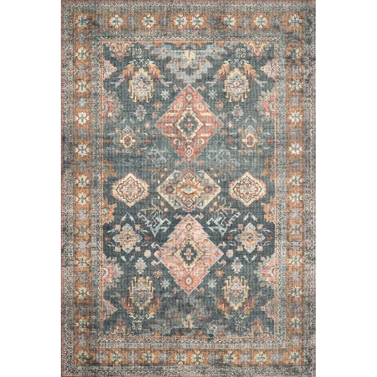 212 MAIN Large Skye Classic Giant Indoor Area Rug, 7ft6in x 9ft6in, Power-Loomed Polyester Fiber, Old-World Print, Sea & Rust Home Decor Carpet, Giant Area Rugs