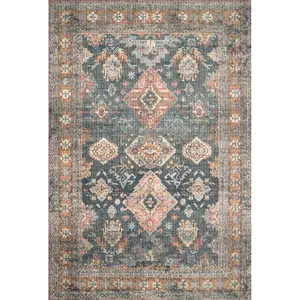 212 MAIN Large Skye Classic Giant Indoor Area Rug, 7ft6in x 9ft6in, Power-Loomed Polyester Fiber, Old-World Print, Sea & Rust Home Decor Carpet, Giant Area Rugs