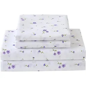 Floral Queen Sheet Set Purple Flower Printed Bed Sheets Queen Size - 4 Piece Microfiber Patterned Fitted Sheets with 15" Deep Pocket, Spring Flower Sheets and Pillowcase Set