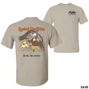 Pull Time Outdoors Rooted Tradition T-Shirt, Hunting Dogs Back Print Tee, Southern Outdoor Lifestyle Graphic Shirt, Rustic Country Apparel for Men and Women