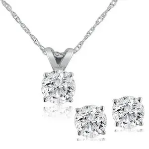 1/2 ctw Diamond Solitaire Necklace & Studs Earrings Set 14K White Gold 1/2 ctw Diamond Solitaire Necklace & Studs Earrings Set 14K White Gold