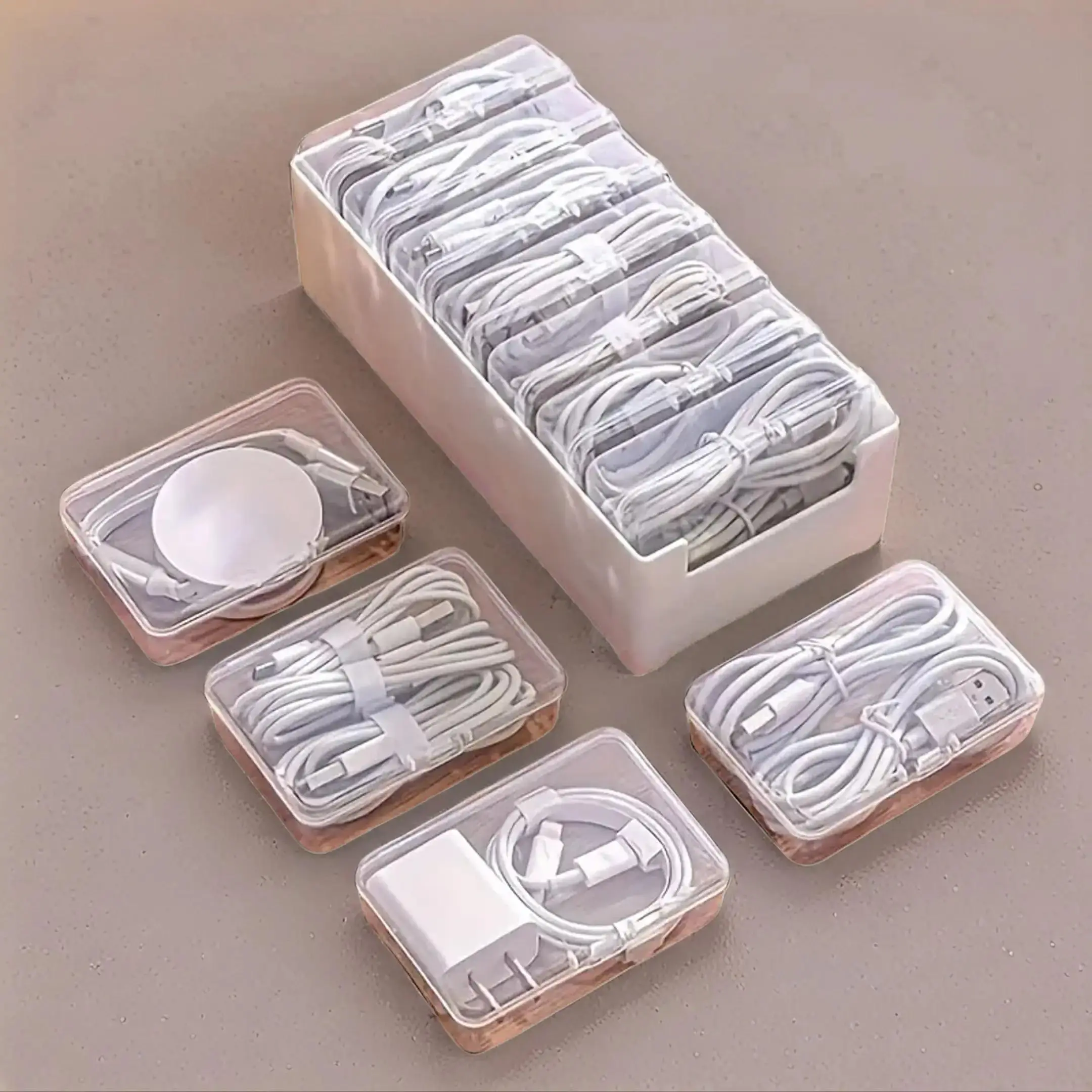 Cable Management Box, 1 Set Cable Organizer Including 7 Counts Flip Style Small Boxes & 1 Count Large Box, Wireless Chargeable Headphones Storage Box,