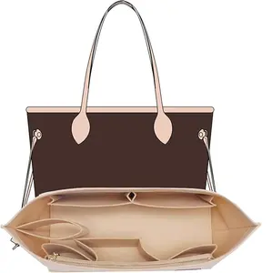 Longchamp Unisex Soft Rectangular Bag Organizer Insert for Lv Neverfull MM, 10 Pockets, YKK Zippers, Cup Holder, Pink Liner Shaper for Tote Handbags, Large Size 11.8"W x5.5"D x6.7"H