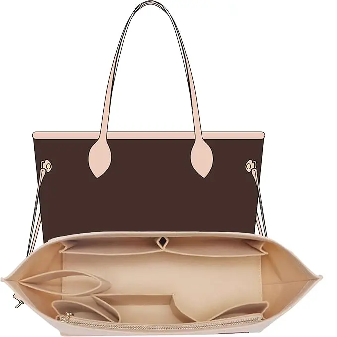 Longchamp Unisex Soft Rectangular Bag Organizer Insert for LV Neverfull MM - 10 Pockets, YKK Zippers, Cup Holder, Pink Liner Shaper, Zipper Pouches, 11.8"W x5.5"D x6.7"H Large Tote Accessory (Sports & Outdoor Camping & Hiking Bivy Bag Accessory), Travel A
