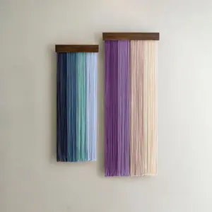 Boho Style Macrame Wall Hanging, Handmade Wood Board Fringe Backdrop, Wind-Blown Decorative Tapestry for Living Room Bedroom Office