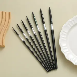7-Piece Round Squirrel Hair Watercolor and Acrylic Paint Brush Set, Professional Artist Quality, Wood Handle Design for Inks and Gouache