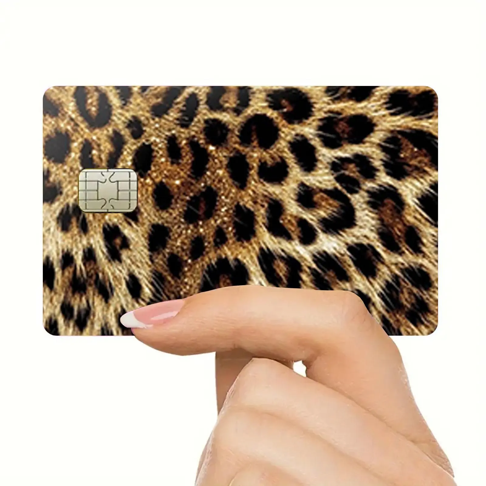 Leopard Pattern Credit Card Sticker, 2 Counts/set Ultra-thin Shiny Matte Finish Waterproof Scratch Resistant Durable Card Sticker Graphic Decal Sticker, Compatible with Small Chip Cards
