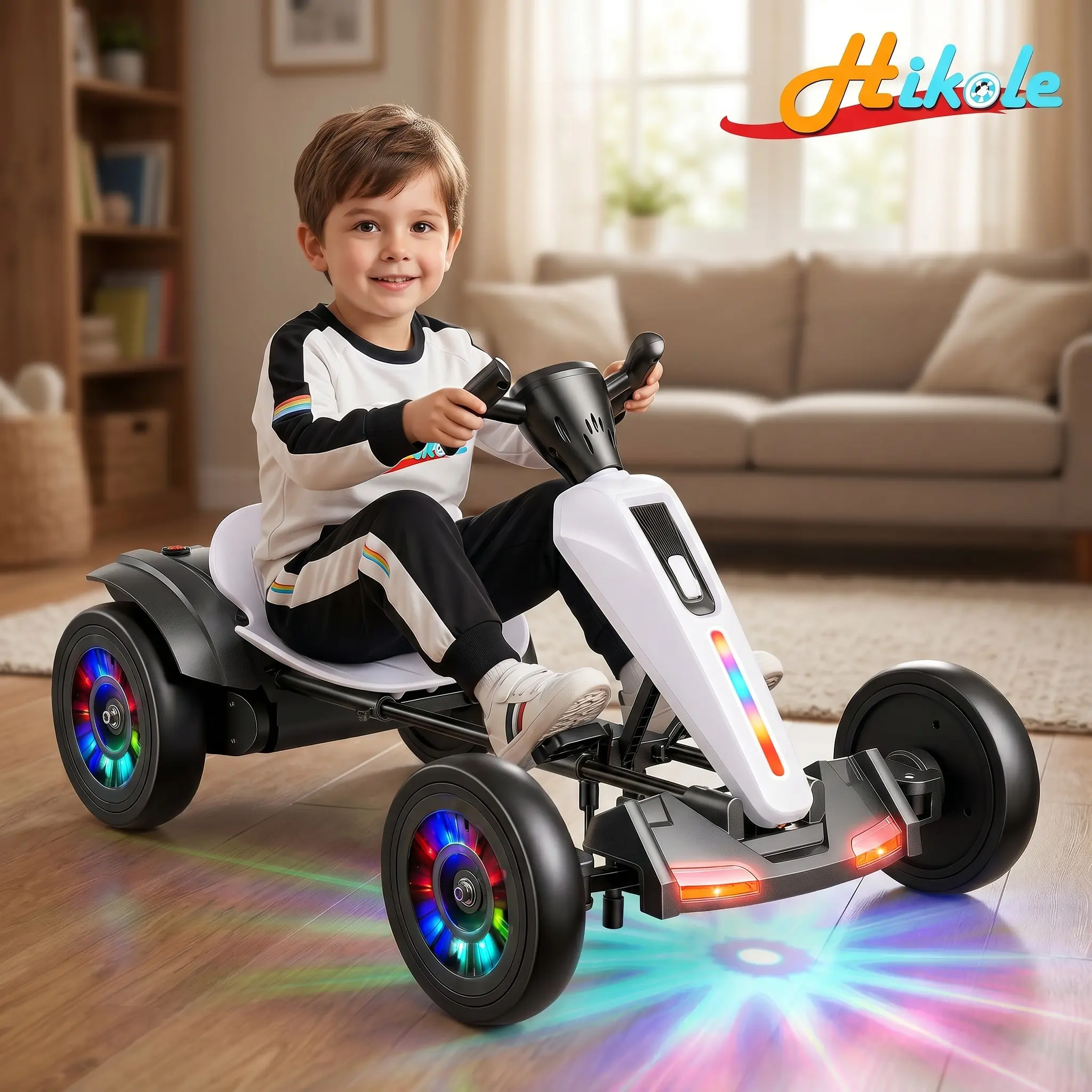 Hikole 12V Foldable Kids Go Kart, Light-Up Wheels, LED Headlights, Music, Adjustable Seat, Portable Ride-On Kart for Ages 3-8foldable kid,tiktokshopbacktoschool,glowup,SohoChic