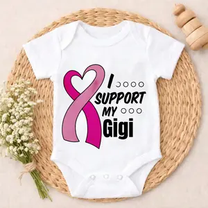 Premium Cotton Baby Bodysuit Pink Ribbon Support My Gigi Print 100% Pure Cotton Non-Irritating Snap Closure Breathable Perfect For Gifting & Everyday