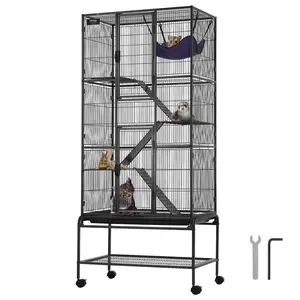 【FathersDayGift】VEVOR 69" Rolling Metal Ferret Cage,  , Large 4-Tier Critter Nation Cage, Small Animal Cage with Ramps & Tray, Easy to Set up for Pet Rats, Hamster, Guinea Pig, Chinchilla, Squirrel, Hedgehogs, Bunny