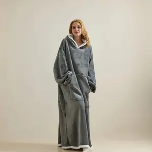 Wearable Blanket Sweatshirt Gifts for Women and Men Warm Cozy Giant Blanket Hoodie Thick Flannel Blankets with Sleeves and Giant Pocket Light Grey