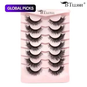 Thick Curling Fluffy False Eyelashes, Wispy Cat-Eye Look Faux Lashes, Portable Eye Makeup Tool for Women and Girls
