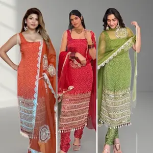 Premium high-quality HERE DONEW LAUNCHING 3 PIECES KURTI, CHUDIDAR & DUPATTA WITH EMBROIDERY, PEARL MOTI & REAL MIRROR HAND WORK