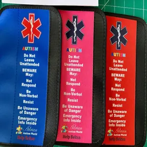 Autism Emergency Alert Seatbelt Cover with 2 medical & Contact sheet