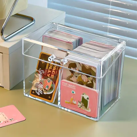 Clear Acrylic Card Storage Box, 1 Count Transparent Postcard Storage Box, Desk Organizer for Home Office School, Gift for Friend, Display Box