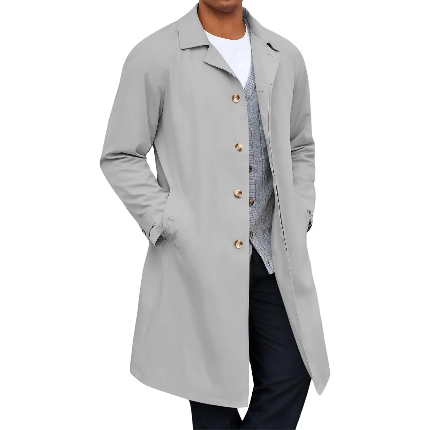 Men's Trench Coat, Casual Slim Fit Menswear Overcoat in a Soft Lightweight Fabric, Single Breasted for Layering Over a Vest, Classic, Breathable, Tops, Fashion, Cardigan, Polyester, Above The Knee Men's Trench & Rain Coats