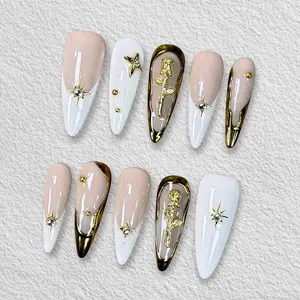 Pressmeon Handmade Press-on Nails | Gramorous Long Stiletto Shape Collection | 3D Luxury Salon Quality | Reusable & Extra Durable | Eco Package