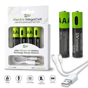 Electronic World Rechargeable AAA Batteries 500mAh USB-C Fast Charging– Long Lasting Lithium AAA Batteries for Remote, Mouse, Toys & Flashlight