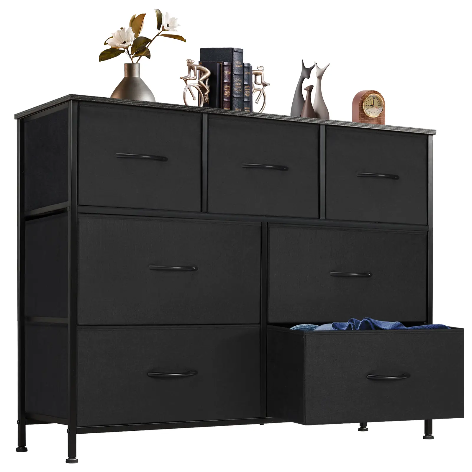 【Fall Deals】Organizer Storage, Chest Fabric Bins, Long Dresser with Wood Top for Bedroom, Closet, Entryway, 7-Drawers dressers