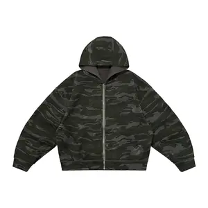 Inflation Double-Sided Cropped Boxy Camouflage Hoodie Fashion Autumn New American Style Loose Versatile Hooded Jacket Outerwear Casual Street wear