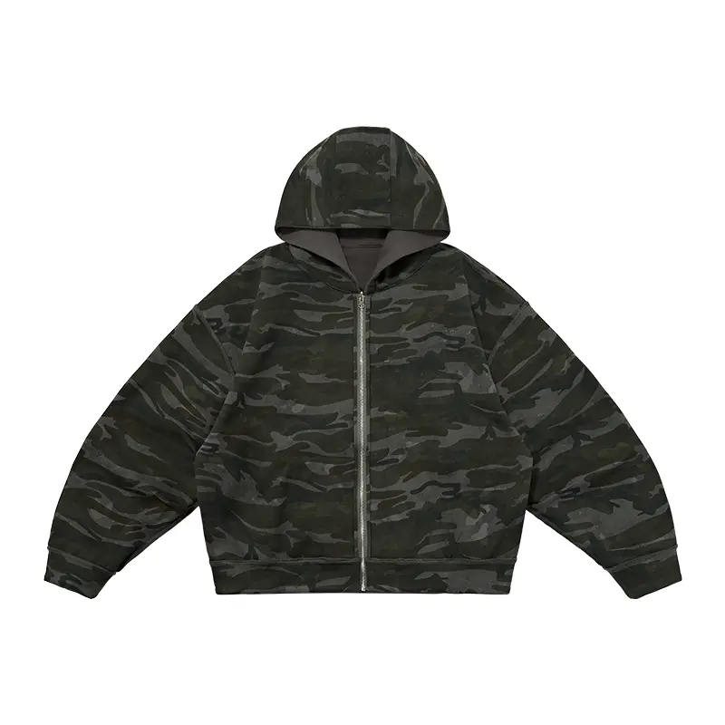 inflation Men's Cotton Retro Street Sweatshirt, Both-Side Wear Camouflage Cropped Boxy Fit Pullover Hoodie, Gifts for Boyfriend Clothing
