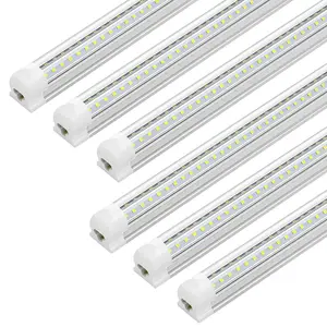 6 Packs LED Shop Light 4FT, 40W 5500LM 6500K, Clear Cover Hanging Light Fixture, Linkable Tube Lights, V Shape LED Ceiling Lights for Garage, Warehouse, Workshop
