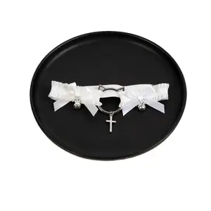 Kawaii Lace Thigh Garter with Bell & Cross Charm | Cute Gothic Leg Accessory | Y2K Cosplay Strap
