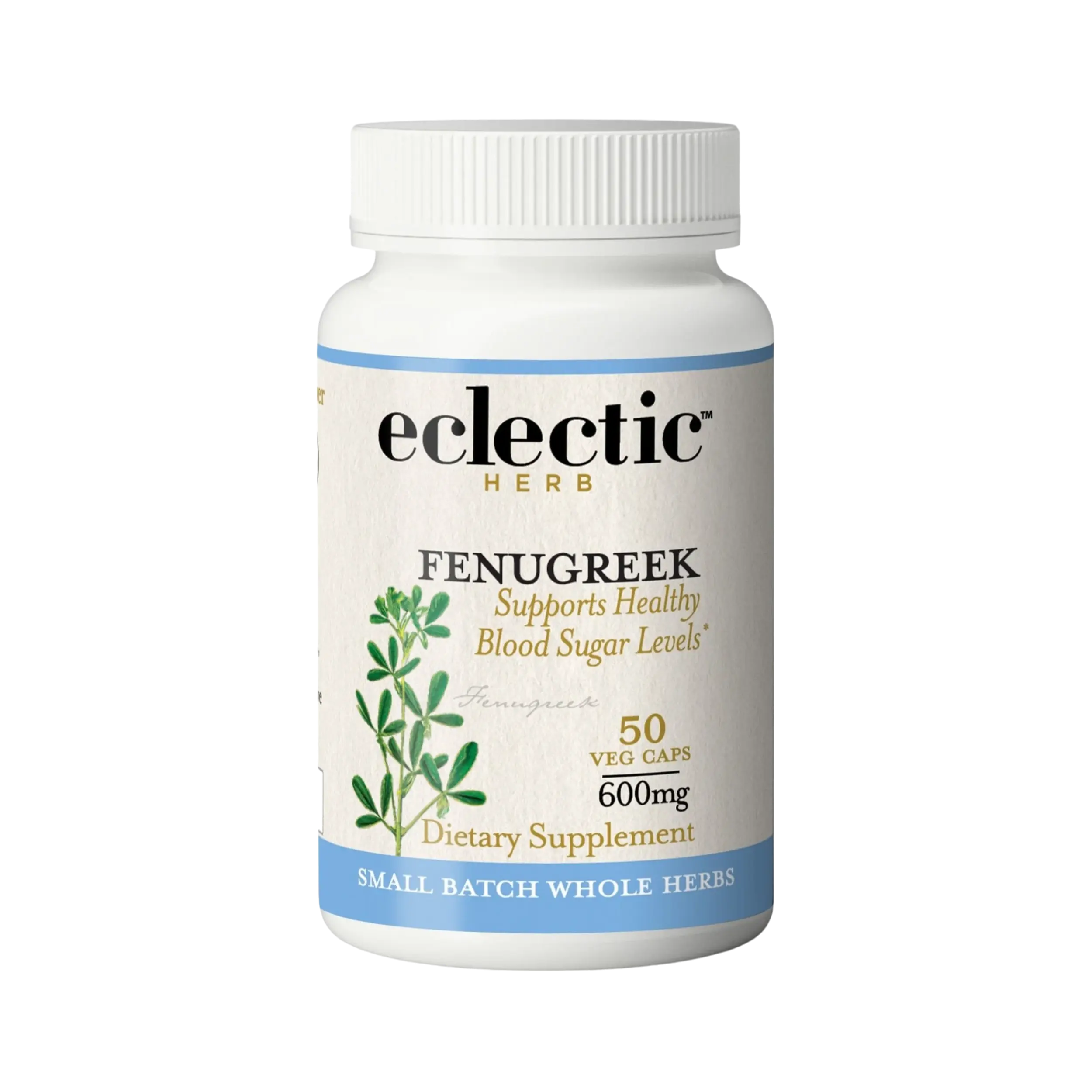 ECLECTIC HERB Fenugreek Capsules - 50 Veg Capsules, 600mg Each, Organic US-Grown, Non-GMO, Gluten-Free, Supports Healthy Blood Sugar Levels