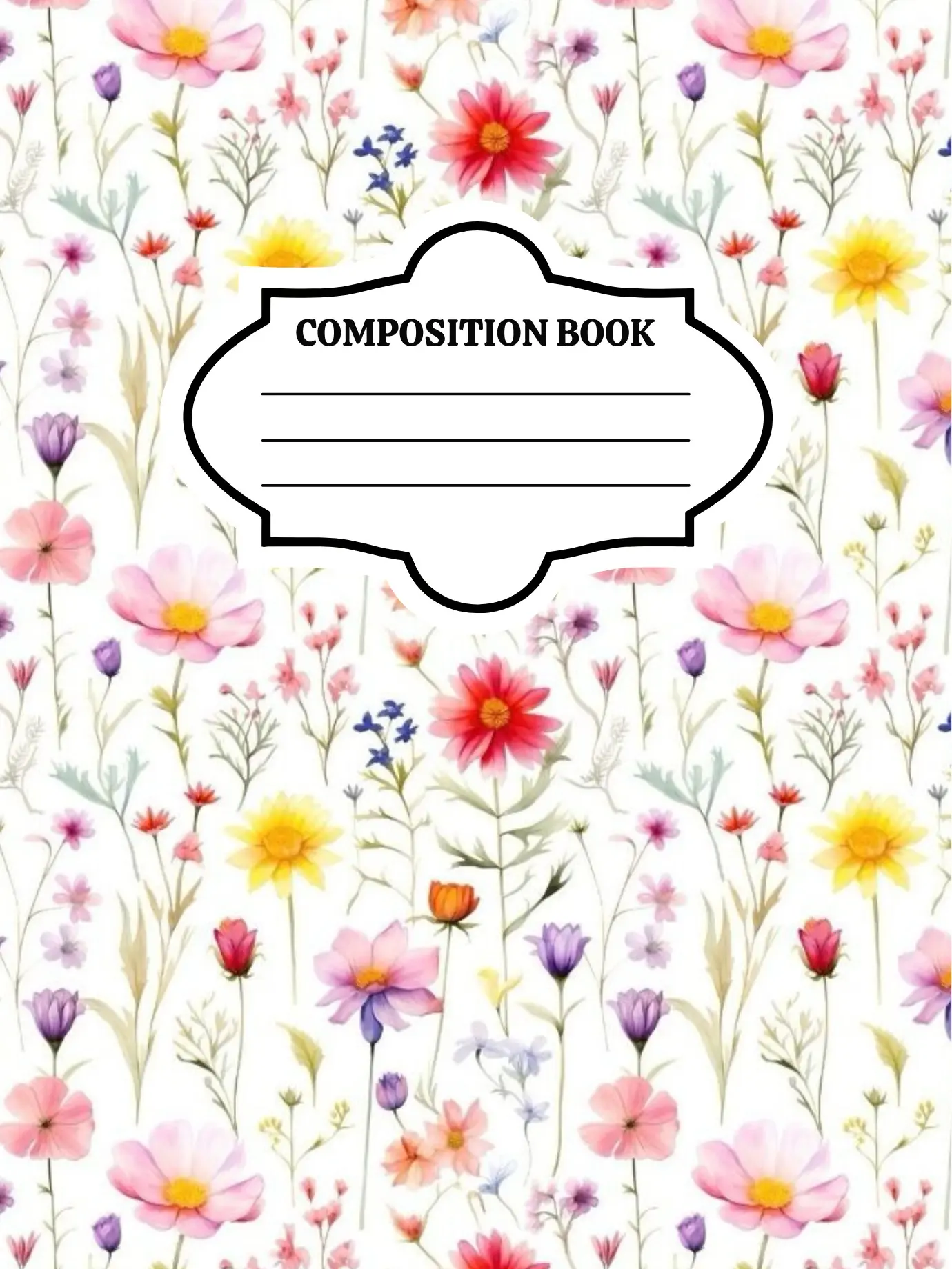 Whispering Wildflowers Handcrafted Wildflower-Style Personalized Custom Composition Notebook - Blank Pages Journal, Office Stationery Supplies, Journaling Tool, Personalized Gifts for Writing Needs