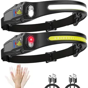 Headlamp Rechargeable 2Pack, 230° Wide Beam Head Lamp, LED Headlamp with Motion Sensor, 7Mode Head Lights for Forehead, Bright Headlamps for Adults, Red Light Headlight, Hard Hat Light, Camping Gear