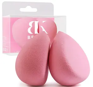 BEAKEY Flat Duo Patented Makeup Sponge Set of 2, Latex Free Pink Beauty Sponge for Foundation and Powder Application, Soft Blending Sponges, Large Flat Design, BeautyTools for Makeup Lovers