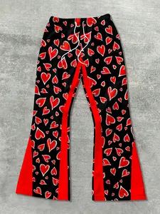 Men's Valentine's Day Limited Edition Heart Print Wide-Leg Pants, and High-Street Casual Flare Trousers for Spring & Fall