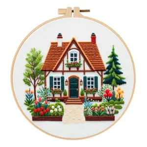 Beginner Embroidery Kit, Elegant Cross Stitch Set, Garden Cottage Style, DIY Embroidery Supplies, Includes Printed Cotton Fabric, Embroidery Craft
